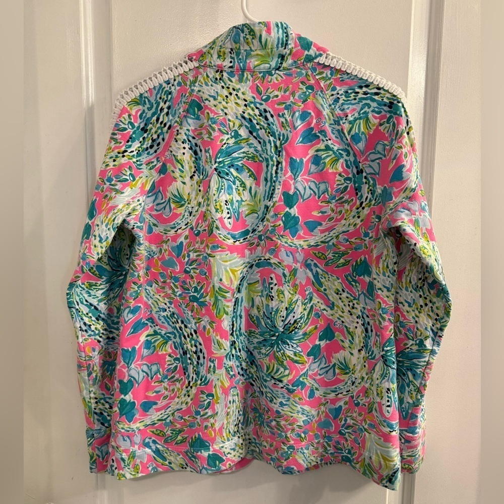 Lilly Pulitzer Skipper Popover Multi Snap Back Medium Pink Green Half Zip - Picture 2 of 8